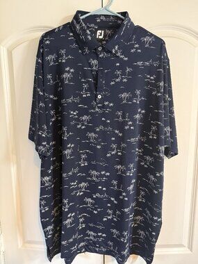 Footjoy navy golf shite with palm trees